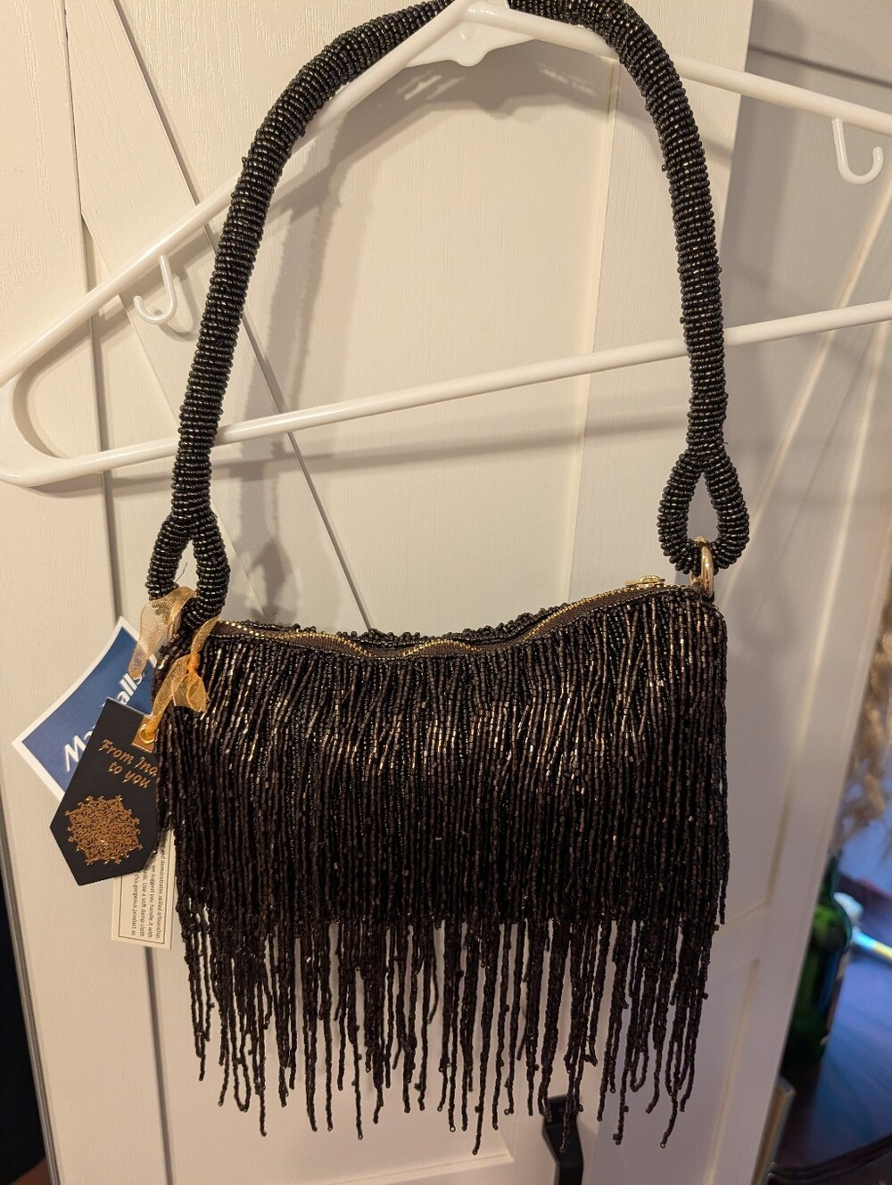 Beaded Fringe Evening Bag in Bronze/Brown